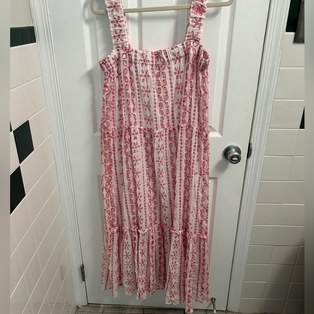 NEW SMF Bohemian Soul Pink/White Printed Maxi Dress  Size Large